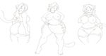  anthro bazaarbobby big_breasts big_butt big_thighs breasts butt cat clothing ear_piercing earring feline female monochrome nipples overweight piercing sanji shorts tail topless wide_hips 