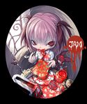  bow child eating food jam jelly original pink_hair red_eyes scar spoon stitches stuffed_animal stuffed_toy toast toaster ume_(illegal_bible) 
