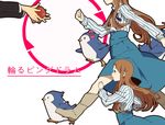  apple blazer brown_hair food fruit highres holding holding_food holding_fruit jacket long_hair mawaru_penguindrum penguin_1-gou penguin_2-gou penguin_3-gou running takakura_himari tugihati_310 