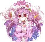  breasts double_bun flower hat hat_flower himuro_(dobu_no_hotori) long_hair medium_breasts original pullover purple_hair solo twintails upper_body 