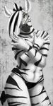  anthro covering covering_self equine female green_eyes hair_over_eye looking_at_viewer mammal panties solo tasanko topless underwear zebra 