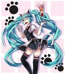  alternate_costume animal_ears aqua_eyes aqua_hair bad_id bad_pixiv_id bell cat_ears cat_tail enmaided food gloves hatsune_miku highres ice_cream jingle_bell long_hair maid maid_headdress one_eye_closed open_mouth paw_pose skirt solo sundae tail thighhighs tray twintails very_long_hair vocaloid zeroshiki_kouichi 