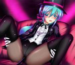  aqua_eyes aqua_hair blush bow fishnet_pantyhose fishnets hair_bow hat hatsune_miku jacket leotard long_hair magician miracle_paint_(vocaloid) pantyhose pixiv_manga_sample ponytail project_diva project_diva_(series) resized shimo_(depthbomb) sitting solo spread_legs tears thighhighs top_hat vocaloid 