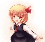  ascot blonde_hair hair_ribbon highres looking_at_viewer open_mouth outstretched_arms red_eyes ribbon rumia short_hair sketch smile solo spread_arms touhou yuki_shizuku 