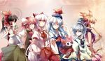  charlotte_(madoka_magica) crossover double_bun fujiwara_no_mokou hakurei_reimu ibaraki_kasen japanese_clothes kamishirasawa_keine kariginu mahou_shoujo_madoka_magica mononobe_no_futo multiple_girls odd_one_out touhou toyosatomimi_no_miko yetworldview_kaze 