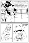  adrian_ferrer book cirno comic english frog greyscale hat hat_removed headwear_removed holding holding_hat long_hair monochrome moriya_suwako multiple_girls putting_on_hat putting_on_headwear short_hair touhou wings 
