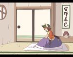  animal_ears bad_id bad_pixiv_id bedroom brown_hair cat_ears cat_tail chen door earrings futon girl_on_top hanging_scroll hat jewelry kuzugitsune_(inarikami) letterboxed multiple_tails nekomata pillow scroll shirt short_hair sign sitting sitting_on_person skirt skirt_set solo_focus tail tatami touhou vase window 