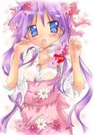  anna_miller blue_eyes flower highres hiiragi_kagami long_hair lucky_star nyanmilla open_clothes open_shirt purple_hair shirt solo twintails waitress 