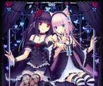  2girls animal_ears black_hair blue_eyes brown_eyes catgirl chocola garter_belt goth-loli lolita_fashion long_hair photoshop sayori thighhighs vanilla white_hair 