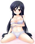  :o a_channel bad_id bad_pixiv_id bare_shoulders black_hair bra bra_pull breasts collarbone large_breasts lingerie long_hair looking_at_viewer navel nipples nishi_yuuko open_bra red_eyes riki_(archf) sitting socks solo thighs underwear wariza 