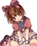  a_(pivot-nitidokui) alternate_costume bad_id bad_pixiv_id bare_legs bloomers bow brown_eyes brown_hair colored_eyelashes crossdressing frown karol_capel male_focus mary_janes otoko_no_ko pink_bow shoes sitting solo tales_of_(series) tales_of_vesperia underwear wariza white_bloomers wrist_cuffs 