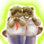  2012 anthro belly blush canine clothing duo emufu male mammal overweight overweight_male pants shirt simple_background tanuki 