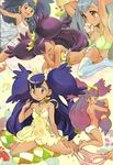  ass blush dark_skin highres iris_(pokemon) komugi lingerie panties pokemon see-through striped striped_panties thighhighs underwear 