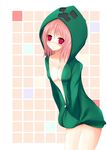  absurdres bad_id bad_pixiv_id blush breasts cain_(inosennto007) cleavage creeparka creeper highres hood hoodie minecraft naked_hoodie no_bra personification pink_hair small_breasts solo 