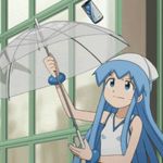  animated animated_gif blue_eyes blue_hair dress hat hypnotic ikamusume long_hair lowres non-web_source shinryaku!_ikamusume solo tentacle_hair transparent transparent_umbrella umbrella 