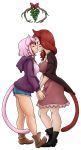  2018 alpha_channel animal_humanoid big_breasts breasts cat_humanoid clothed clothing comic dabunnox duo eyes_closed feline feline_humanoid female female/female final_fantasy final_fantasy_xiv humanoid kissing mammal miqo&#039;te mistletoe plant sabrith simple_background square_enix standing tayelle transparent_background video_games 