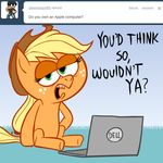  ask_jappleack blonde_hair computer cowboy_hat dell equine female feral friendship_is_magic grass green_eyes hair hat horse hotdiggedydemon laptop mammal mane my_little_pony pony ponytail tail tumblr 