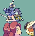  3girls akai_(artist) akai_(ugokashitari) animated animated_gif armor black_hair brown_hair dark_skin dildo dullahan femdom gif lowres monster_girl multiple_girls mummy pixel_art rape sprite yuri zombie 