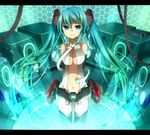  ao_ringo aqua_eyes aqua_hair arms_behind_back breasts center_opening cleavage hatsune_miku hatsune_miku_(append) large_breasts letterboxed long_hair navel necktie smile solo twintails very_long_hair vocaloid vocaloid_append 