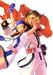  1girl \m/ ^_^ ai_(snk) baseball_cap blonde_hair brown_hair closed_eyes dress fingerless_gloves gloves happy hat multicolored_hair neo_geo_battle_coliseum neo_geo_pocket_color official_art ogura_eisuke red_scarf scarf short_dress short_twintails snk track_suit twintails two-tone_hair yuki_(snk) 