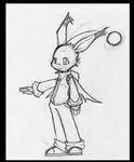  anthro bipedal border clothing cute ear_tuft ears_up fantasy final final_fantasy fingerless_gloves fur gloves greyscale hoodie long_ears low_res monochrome moogle pants plain_background pointing shoes sketch solo standing traditional_media tuft unknown_artist video_games white_background zipper 