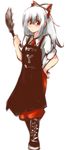  apron bad_id bad_pixiv_id duster fujiwara_no_mokou hand_on_hip hosoi_kouzou simple_background sleeves_rolled_up solo touhou white_background 