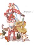  absurdres animal armor armored_dress blonde_hair blue_eyes boots bubble_blowing chewing_gum felyne fish gun hat hermitaur_(armor) highres long_hair monster monster_hunter sanzhuangwangcat simple_background weapon white_background 