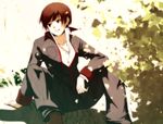  bad_id bad_pixiv_id brown_hair little_busters! male_focus natsume_kyousuke red_eyes school_uniform solo yae_(mono110) 