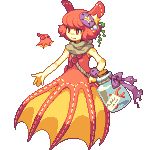  bottle copyright_request coral fins full_body hair_ornament hairpin lowres monster_girl personification pixel_art red_eyes red_hair ribbon rope scylla seaweed solo squid transparent_background uruchimai 