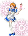  apron blue_ribbon female final_fantasy final_fantasy_iii full_body headdress kasuga_(pixiv835668) long_hair maid maid_apron maid_headdress maid_uniform orange_eyes orange_hair refia ribbon solo thigh-highs thighhighs twintails uniform white_background 