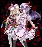  bat_wings blonde_hair flandre_scarlet highres kubikirisaikuru multiple_girls ponytail purple_hair red_eyes remilia_scarlet short_hair siblings side_ponytail sisters thighhighs touhou wings 