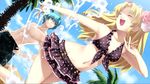  1girl atelier_(series) bikini blonde_hair blue_eyes blue_hair closed_eyes cross_edge flower frills hirano_katsuyuki liliane_vehlendorf long_hair mana_khemia_(series) mana_khemia_2 navel palm_tree pink_flower pink_rose polka_dot polka_dot_bikini polka_dot_swimsuit rose rozeluxe_meitzen splashing swimsuit tree white_flower white_rose 