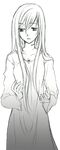  1girl anna_irving female long_hair monochrome simple_background solo tales_of_(series) tales_of_symphonia tattoo 