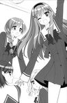  blush braid character_request cousins glasses greyscale highres kitajima_kaede kitajima_sara monochrome multiple_girls peko scan school_uniform sono_hanabira_ni_kuchizuke_wo st._michael's_school_uniform 