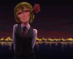  arms_behind_back bad_id bad_pixiv_id blonde_hair city_lights face head_tilt kurione_(zassou) looking_at_viewer night red_eyes reflection ribbon rumia short_hair smile solo touhou water 