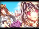  animal_ears blush brown_hair double_spoiler himekaidou_hatate inubashiri_momiji multiple_girls nanamomo_rio pink_eyes shameimaru_aya touhou viewfinder white_hair 