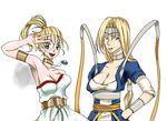  armband armpit_hair armpits blonde_hair blue_eyes breasts choker chrono_trigger cleavage dragon_quest dragon_quest_vi gizumo green_eyes hands_on_hips headband jewelry large_breasts long_hair marle mireyu multiple_girls necklace open_mouth ponytail smell sweat wristband 