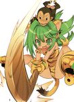  absurdres animal_ears animal_print blade_(galaxist) boomerang bottomless cat_ears cham_cham gloves green_hair highres monkey paku_paku paw_gloves paw_shoes paws queen's_gate samurai_spirits shoes snk tail tiger_print weapon 