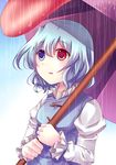  bad_id bad_pixiv_id blue_eyes blue_hair heterochromia highres karakasa_obake mei_(jewel_at_time) purple_umbrella rain red_eyes short_hair solo tatara_kogasa tongue touhou umbrella 