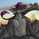  black cinox_fellpyre dragon hair male mammal purple_hair rachel_(artist) rat red_eyes rodent smile topless wings 