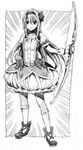  akemi_homura bow bow_(weapon) bubble_skirt cosplay graphite_(medium) greyscale hair_bow kaname_madoka kaname_madoka_(cosplay) long_hair magical_girl mahou_shoujo_madoka_magica monochrome nobita skirt solo traditional_media weapon 