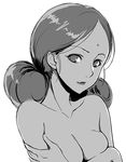  bindi breasts cleavage fugetsu_taku greyscale gundam lalah_sune lips medium_breasts mobile_suit_gundam monochrome nude simple_background solo twintails upper_body 