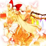  alternate_hair_length alternate_hairstyle apple bad_id bad_pixiv_id blonde_hair blush bow bug butterfly closed_eyes flandre_scarlet food fruit hat hat_bow insect kaino kiss long_hair object_kiss profile side_ponytail solo touhou very_long_hair wings wrist_cuffs 