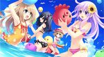  :d armpits arms_up ass bikini black_hair blue_eyes bow breasts brown_hair casual_one-piece_swimsuit choujigen_game_neptune_mk2 cleavage floral_print flower frilled_swimsuit frills from_behind game_cg hair_flower hair_ornament hat long_hair medium_breasts multiple_girls navel nepgear neptune_(series) ocean octopus one-piece_swimsuit open_mouth print_bikini print_swimsuit purple_eyes purple_hair ram_(choujigen_game_neptune) red_eyes rom_(choujigen_game_neptune) short_hair small_breasts smile star star_print striped striped_bikini striped_swimsuit sun_hat sunflower swimsuit tsunako two_side_up uni_(choujigen_game_neptune) wading water 