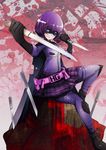  boots highres hit-girl kick-ass knife marvel mask purple_hair short_hair sitting skirt solo 