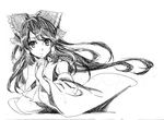  bow detached_sleeves graphite_(medium) greyscale hair_bow hair_tubes hakurei_reimu long_hair monochrome nobita solo touhou traditional_media 