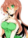  asagi_marin bare_shoulders breasts brigadoon brown_hair finger_to_mouth green_eyes heart long_hair medium_breasts older shino-o solo 