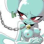 alien bell blue_skin blush breasts chain chains collar earthbound fangs female genderswap giegue giegue_(giygas) giygas lowres mother_(game) mother_(series) mother_2 nintendo nipples red_eyes solo tail unknown_artist 