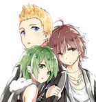  ahoge amagase_touma bad_id bad_pixiv_id blackish_961sp blue_eyes brown_eyes brown_hair green_eyes green_hair idolmaster idolmaster_(classic) idolmaster_2 ijuuin_hokuto jupiter_(idolmaster) mitarai_shouta multiple_boys saito_katuo short_hair 