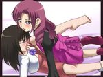  awa b-gata_h-kei black_hair blush breasts clothed drill_hair glasses kanejou_kyoka kanejou_kyouka long_hair miyano_mayu multiple_girls open_mouth pink_hair purple_eyes shoes yuri 